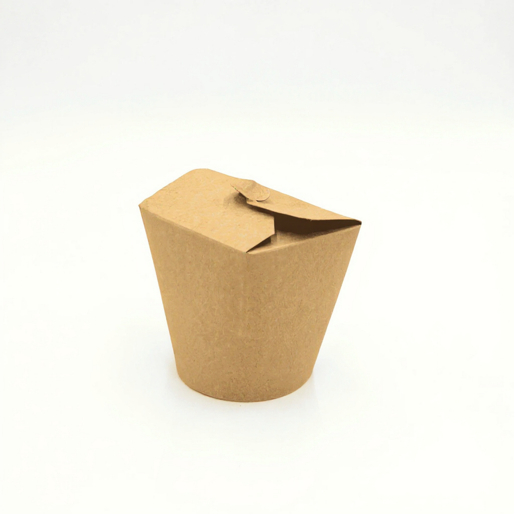 Detailansicht des 4-Klappen-Verschlusses der braunen Papierbox