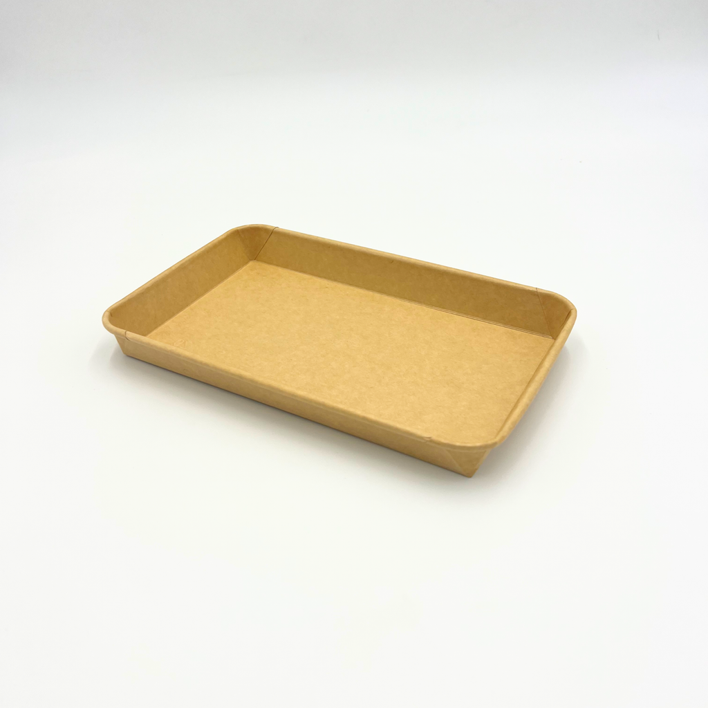 Produktfoto: Rechteckige Kraftkarton-Schale mit transparentem PET-Deckel, 240 x 150 x 48 mm, flach
