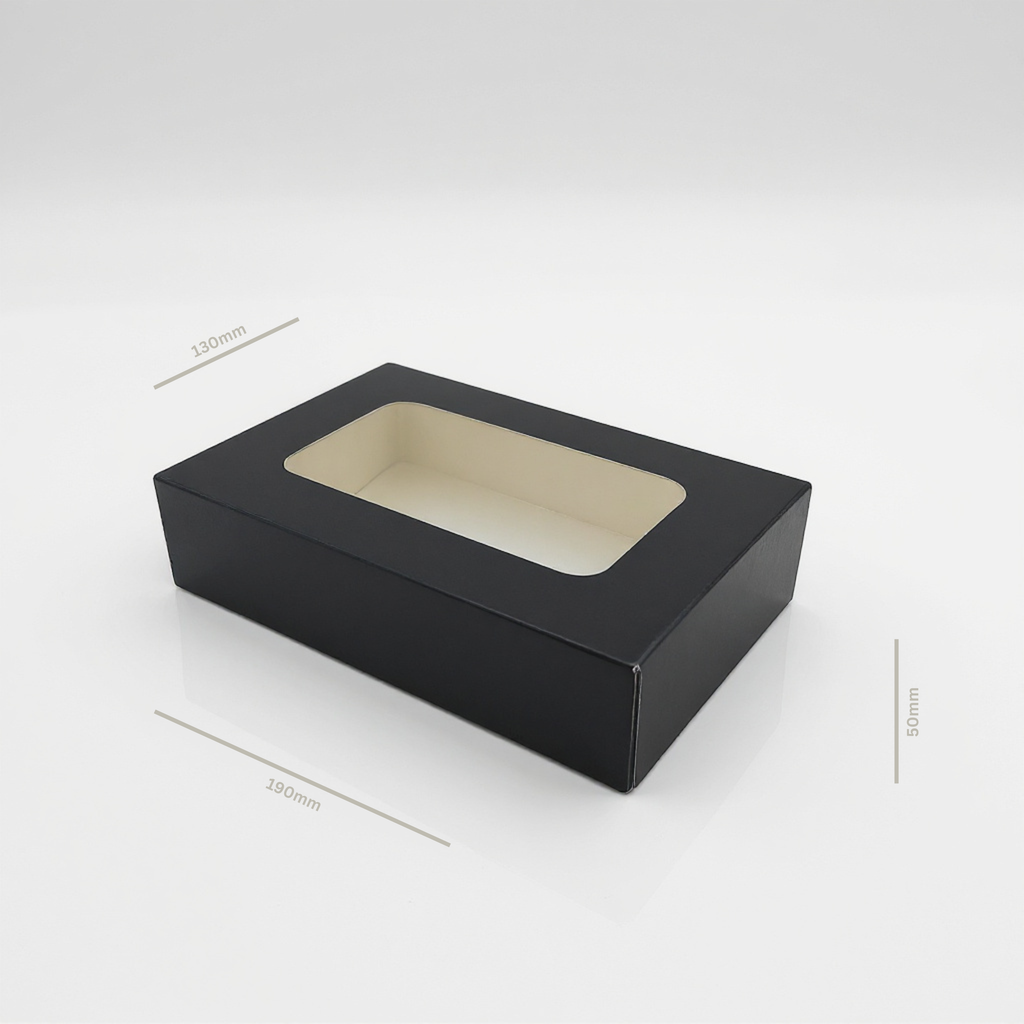 gefüllte Sandwich Box schwarz mit transparentem PET-Fenster für To-go Präsentation