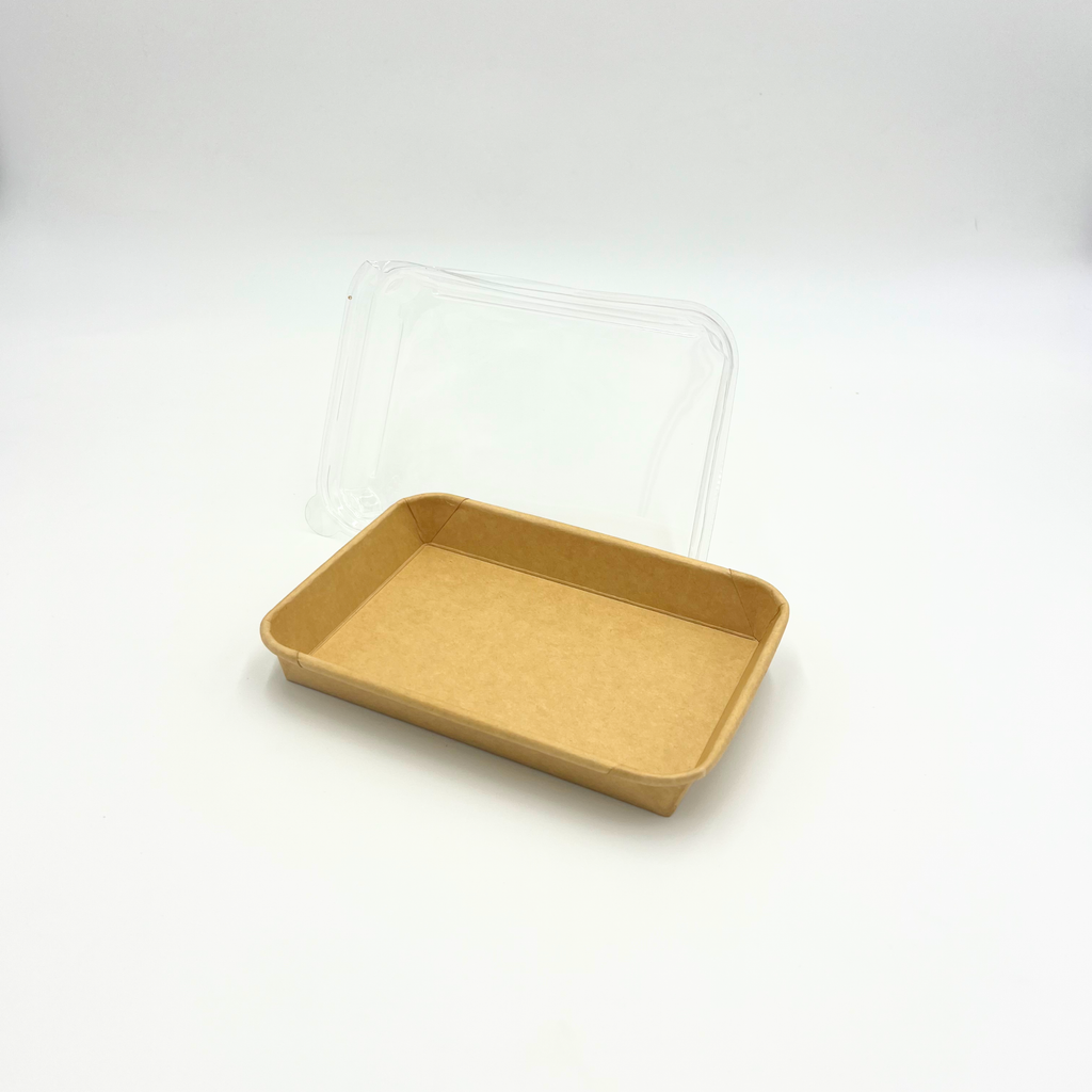 mehrere gefüllte Sushi Boxen aus Kraftpapier mit Sichtfenster, bereit für Lieferservice